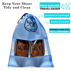 Heart Home Shoe Cover | Travel Shoe Storage Bags | Non-Woven Storage Bag | Shoe Cover with Drawstring | Shoe Organizer with Clear window | Plain | Pack of 12 | Sky Blue