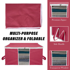 Heart Home Underbed Storage Bag | Clothes Storage Organizer | Blanket Cover with Clear Window | Zipper Closure & Handle Cloth Organizer | Plain White Border | Large | Pack of 4 | Maroon