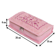 Kuber Industries Multiuses Embroidery Design Portable Jewellery Organizer With 6 Tranasparent Pockets- Pack of 2 (Pink)