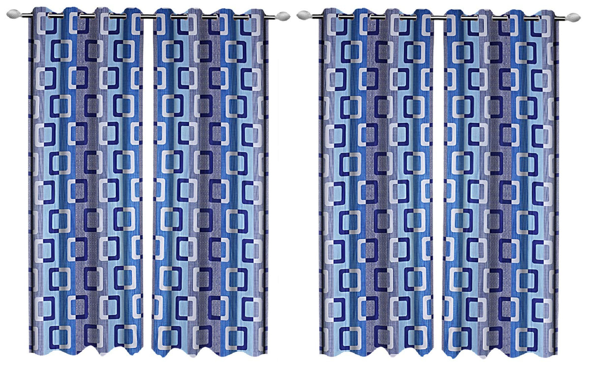 Kuber Industries Geometric Design 6 Pieces Polyester Eyelet Door Curtain 7 Feet (Blue)-CTKTC30237