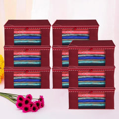Heart Home Saree Cover | Zip Closure Saree Cover | Clothes Storage Bag | Wardrobe Organiser for Suit | Transparent Window Saree Cover | Dot Border-Design | 9 inch | Pack of 9 | Maroon