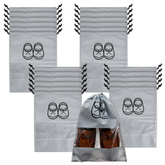 Heart Home Shoe Cover | Travel Shoe Storage Bags | Non-Woven Storage Bag | Shoe Cover with Drawstring | Shoe Organizer with Clear window | Plain | Pack of 24 | Gray