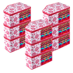 Heart Home Blouse Cover | Clothes Storage Bag | Zipper Wardrobe Organizers | Non-Woven Clothes Organiser | Side Transparent Blouse Organizer | Flower-Design | Pack of 9 | Pink