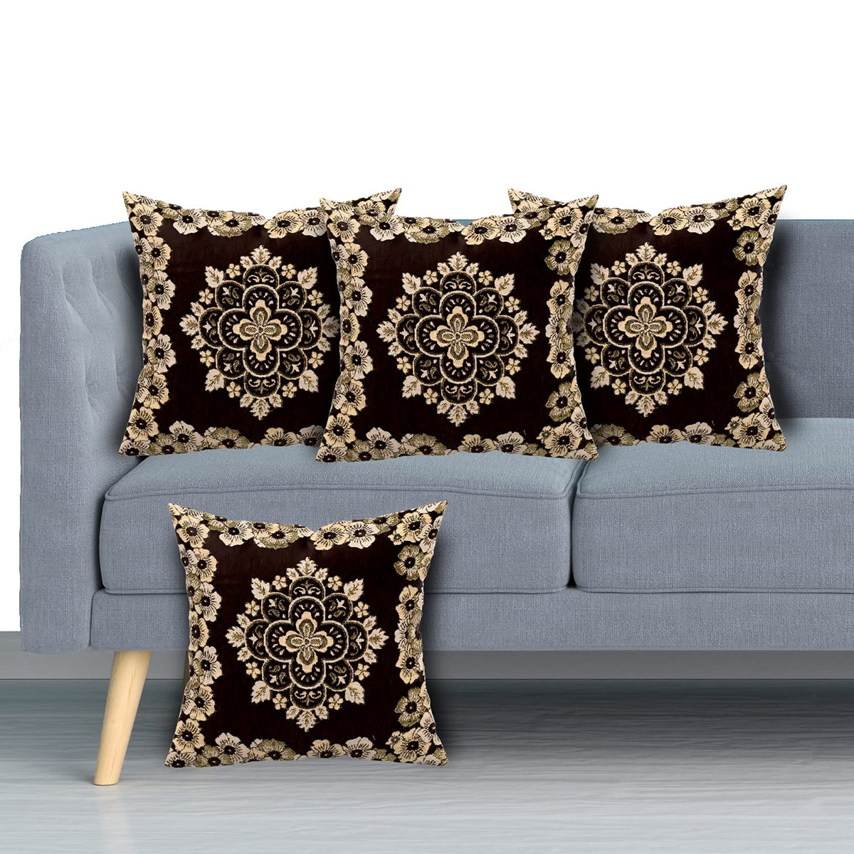 Kuber Industries Flower Design Velvet Pillows Covers for Couch Bed Sofa, Soild Soft Cushion Case, 16x16 Inches- Pack of 4 (Brown) (HS_37_KUBMART020307)