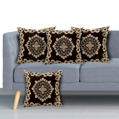 Kuber Industries Flower Design Velvet Pillows Covers for Couch Bed Sofa, Soild Soft Cushion Case, 16x16 Inches- Pack of 4 (Brown) (HS_37_KUBMART020307)