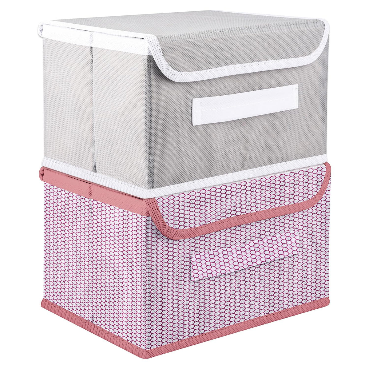 Kuber Industries Drawer Storage Box | Foldable Dhakkan Storage Box | Non-Woven Clothes Organizer For Toys | Storage Box with Handle | Large | Pack of 2 | Pink & Gray