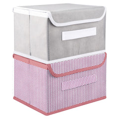 Kuber Industries Drawer Storage Box | Foldable Dhakkan Storage Box | Non-Woven Clothes Organizer For Toys | Storage Box with Handle | Large | Pack of 2 | Pink & Gray