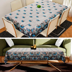 Kuber Industries Center & Dining Table Cover Set | Center & Dining Table Cover | Blue Digital Flower Table Cover | Table Protector | Table Cover for Dining & Center | Gray
