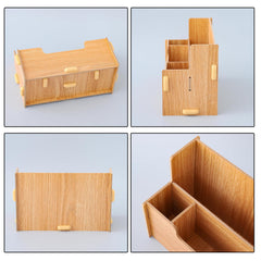 Urbane Home 4 Compartment Pen Stand for Office | MDF Wood Rack | Aesthetic Stationery Stand For Office Table Accessories | Burlywood | 21.1x9.7x13cm
