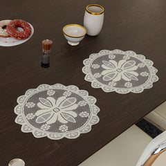 Heart Home Placemat | Dining Table Placemat | Center Table Mats | Round Plain Net Placemat Set | Side Table Placemats for Hotel-Home Décor | 20 Inch | Pack of 2 | Light Cream