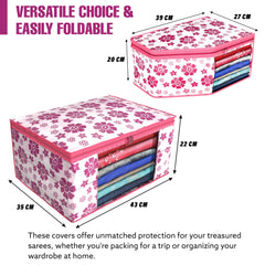 Kuber Industries Clothes Organizer For Wardrobe (Pack of 3 Each) 2-in-1 Combo Storage Organizer For Saree and Blouse - Dress Organizer For Wardrobe - Saree Covers With Zip (Pink)