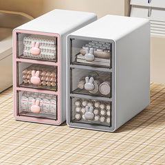 Kuber Industries Drawer Storage Box Shelf | 3 cell Large Capacity | Transparent Front Panel | Office Desktop Organizer Box | Plastic Stackable Drawers for Home and Office | W2603 | Grey