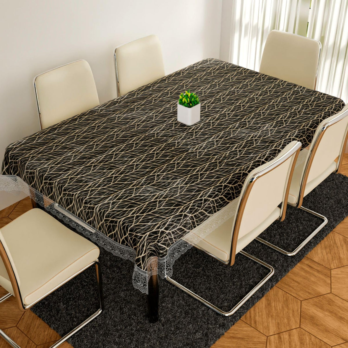 Heart Home Dining Table Cover | PVC Table Cloth Cover | 6-Seater Table Cloth | Table Protector Cover | Table Cover for Dining Table | Zig-Zag Table Cover | 60x90 Inch | DTC | Brown