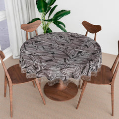 Heart Home Round Table Cover | PVC Table Cloth for Round Tables | 4 Seater Round Table Cloth | Transparent Leaf Kitchen Dining Tablecloth | Tabletop Cover | 60 Inch | Black