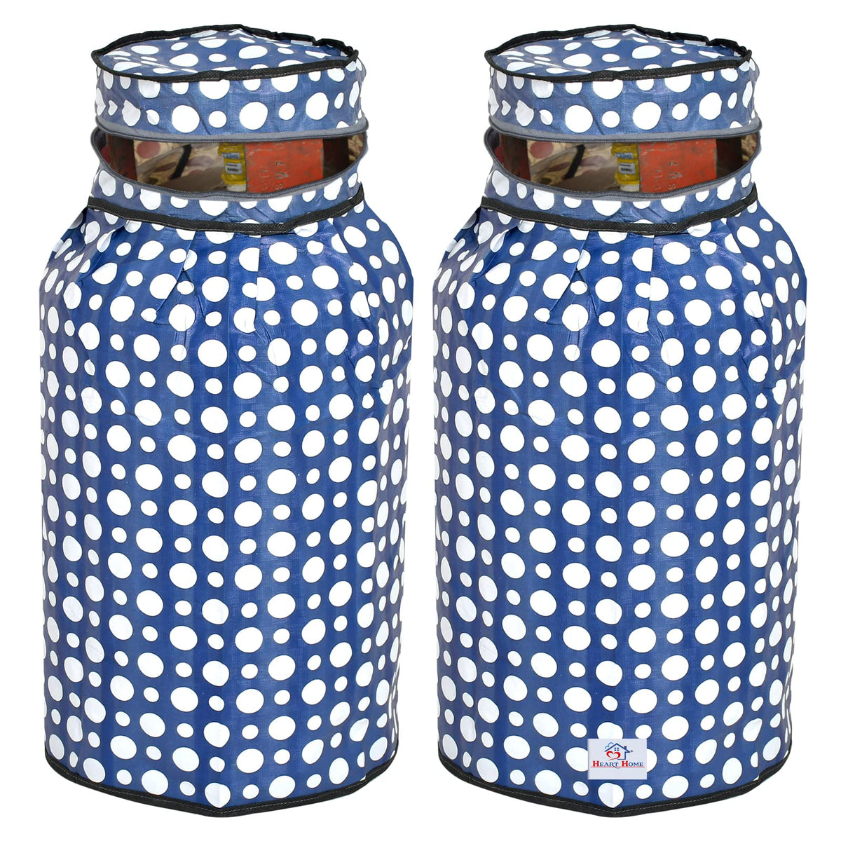 Heart Home Dot Printed Stain/Dust/Water Proof PVC Lpg Gas Cylinder Cover- Pack of 2 (Blue & White)-HS43HEARTH25624