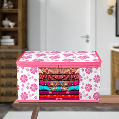 Heart Home Saree Cover | Zip Closure Saree Cover | Clothes Storage Bag | Wardrobe Organiser | Transparent Window Saree Cover | Flower-Design | 9 inch | Pack of 9 | Pink
