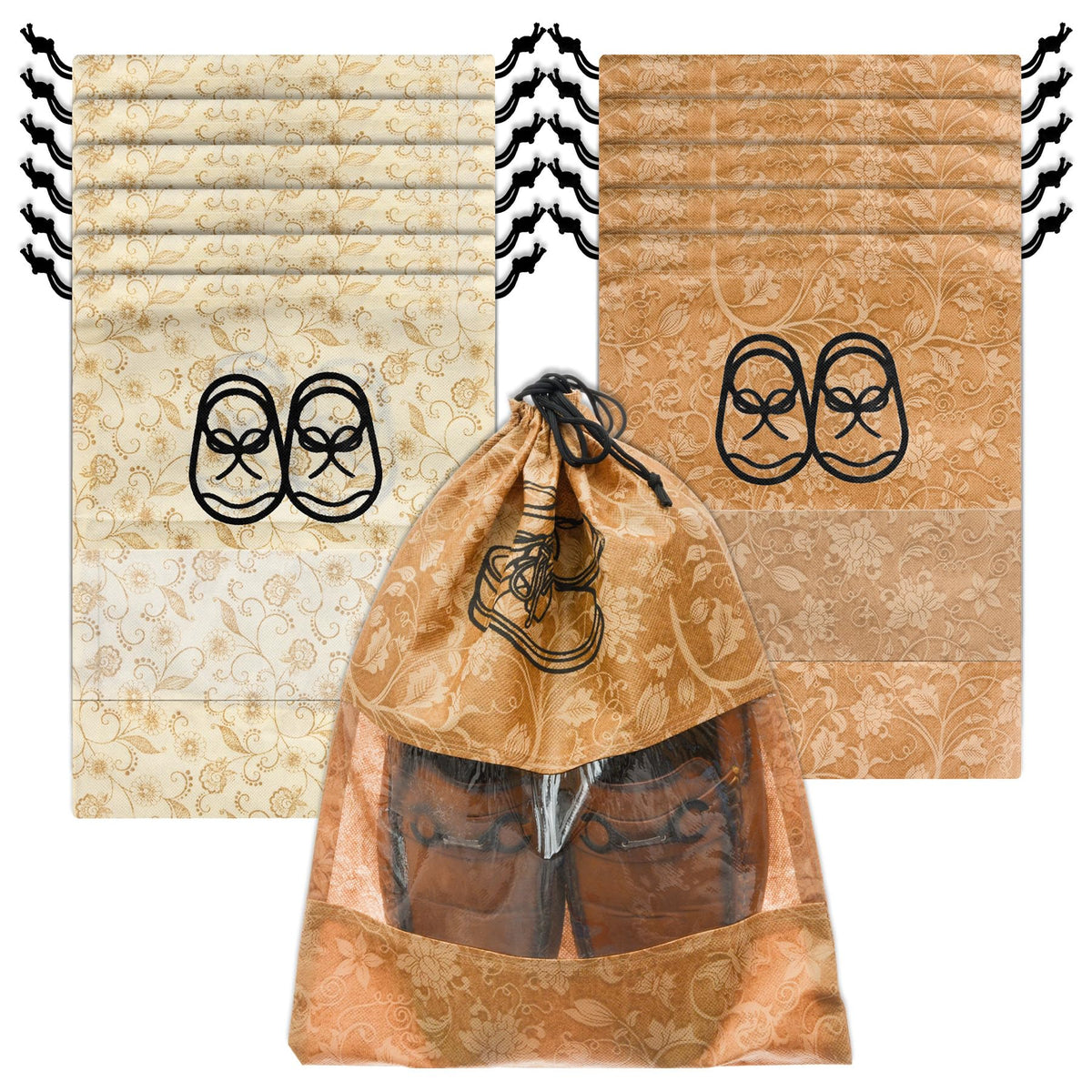 Heart Home Shoe Cover | Travel Shoe Storage Bags | Non-Woven Storage Bag | Shoe Cover with Drawstring | Shoe Organizer with Clear window | Pack of 12 | Multi