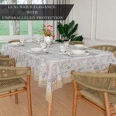 Kuber Industries Dining Table Cover | PVC Table Cover | Golden Embossed Lace Floral Table Cover | Table Protector | Table Cover for Dining Table | 60x90 | Transparent
