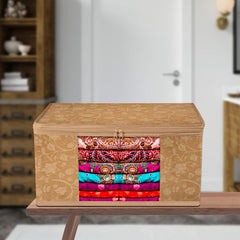 Heart Home Saree Cover | Zip Closure Saree Cover | Clothes Storage Bag | Wardrobe Organiser | Transparent Window Saree Cover | New Flower-Design | 9 inch | Pack of 12 | Brown