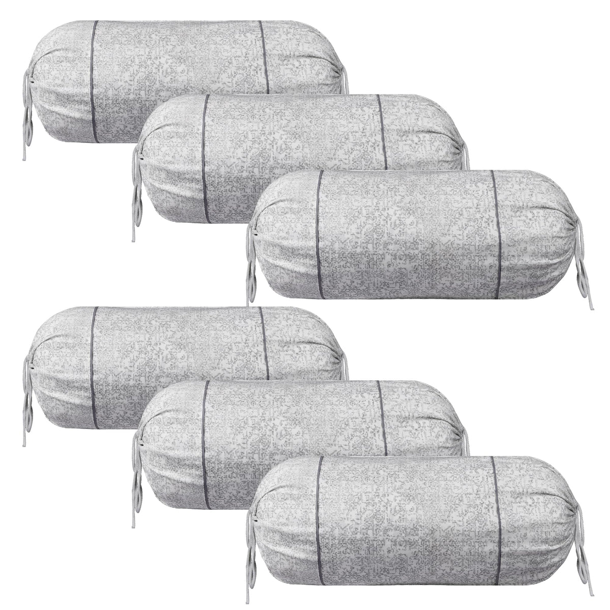 Kuber Industries Bolster Covers | Cotton Bolster Cover Set | Diwan Bolster Cover Set | Bolster Pillow Cover | Khakhi Printed Masand Cover | 16x32 Inch | Pack of 6 | White