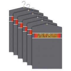 Heart Home Hanging Saree Cover | Non-Woven Plain Hanging Saree Bag | Clothes Saree Stoarge Organizer | Small Transparent View Hanging Saree Cover | Pack of 6 | Gray