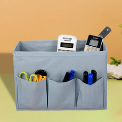 Heart Home Stationary Box | Non-Woven Files Organizer for Office | Desk Organizer | Stationary Organizer for Kids Room with 3 Compartment | Plain Storage Box | Small | Gray