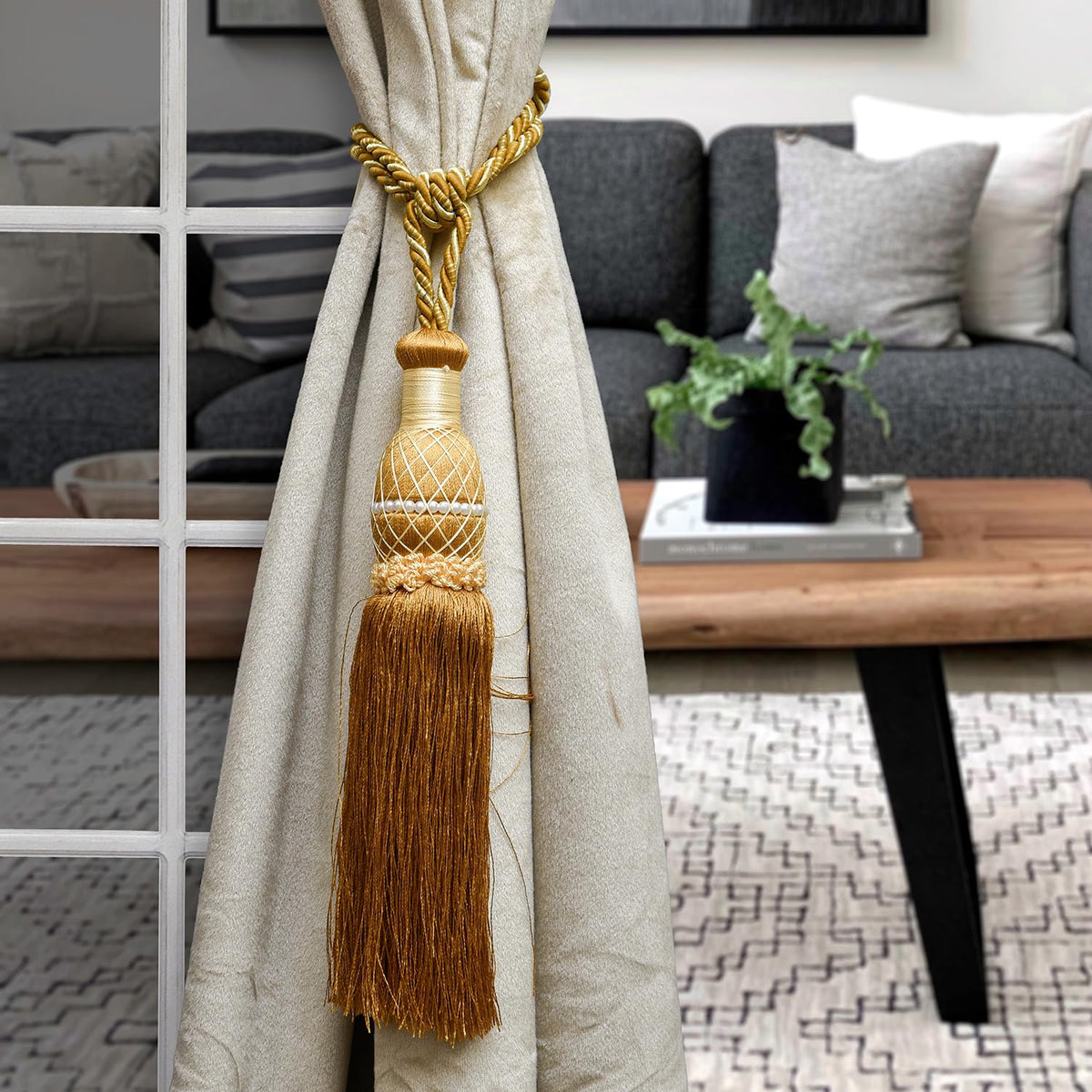 Heart Home Tassel | Curtain Tie Back Tassel Set | Curtain Holder Tieback | Curtain Tieback | Curtain Holder for Home & Office Décor | Moti Kit Pit Tassel | Golden