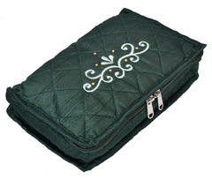 Kuber Industries Embroidery Design Satin Jewellery Pouch Cum Makeup Kit, Pack of 2 (Green & Pink)