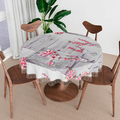 Heart Home Round Table Cover | Table Cloth for Round Tables | 4 Seater Round Table Cloth | Pink Flower Kitchen Dining Tablecloth | Tabletop Cover | 60 Inch | Gray