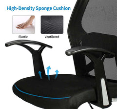 Kuber Industries Ergonomic Revolving Office Chairs for Work From Home | Comes with Manual Height Adjustable & Armrest Support | Comfy Study Chair for Students with Wheels | Black