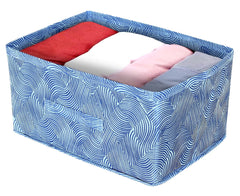 Kuber Industries Lahariya Printed Non-Woven Rectangular Flodable Cloth Storage Box/Drawer- Pack of 3 (Blue)-HS43KUBMART26314