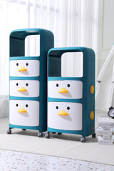 Kuber Industries (Pack of 1) Duck Storage Rack | Large Capacity Trolley Rack For Living Room | Storage Rack For Books | Multipurpose Storage Trolley with Drawers & Wheels For Toys | 518 |Blue