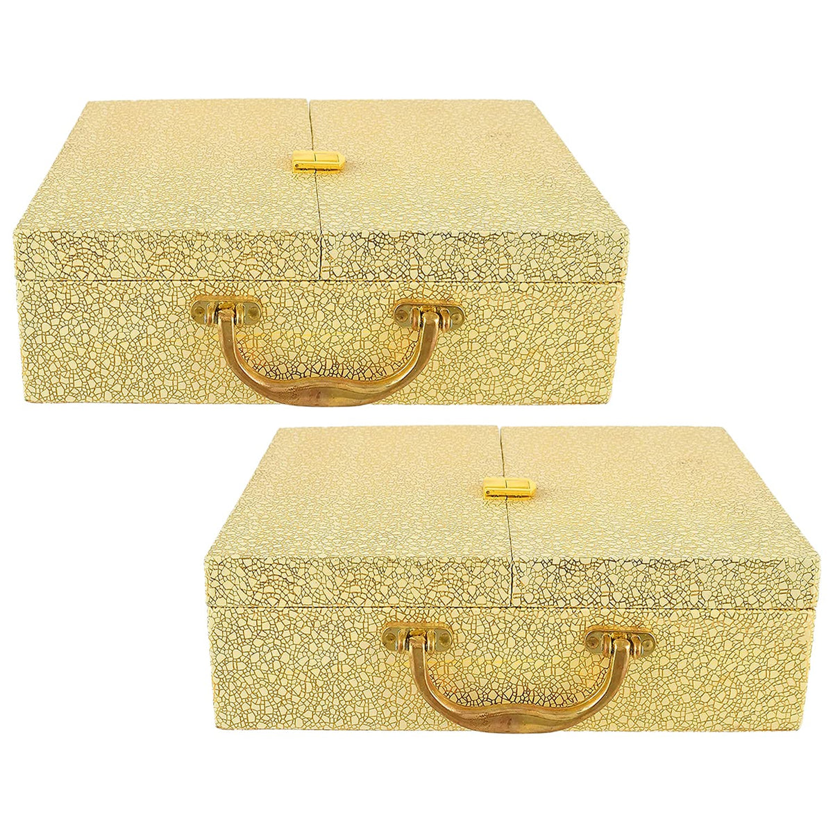Heart Home Moonrock Design Wooden 3 Rod Double Door Bangle Box, Organizer For Bangle, Watches, Bracelets, Jewllery With Catch Lock - Pack of 2 (Gold)-47HH0564
