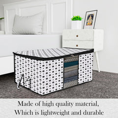 Heart Home Underbed Storage Bag | Clothes Storage Organizer | Blanket Cover with Clear Window | Zipper Closure & Handle Cloth Organizer | Dot-Design | Large | Pack of 2 | Black