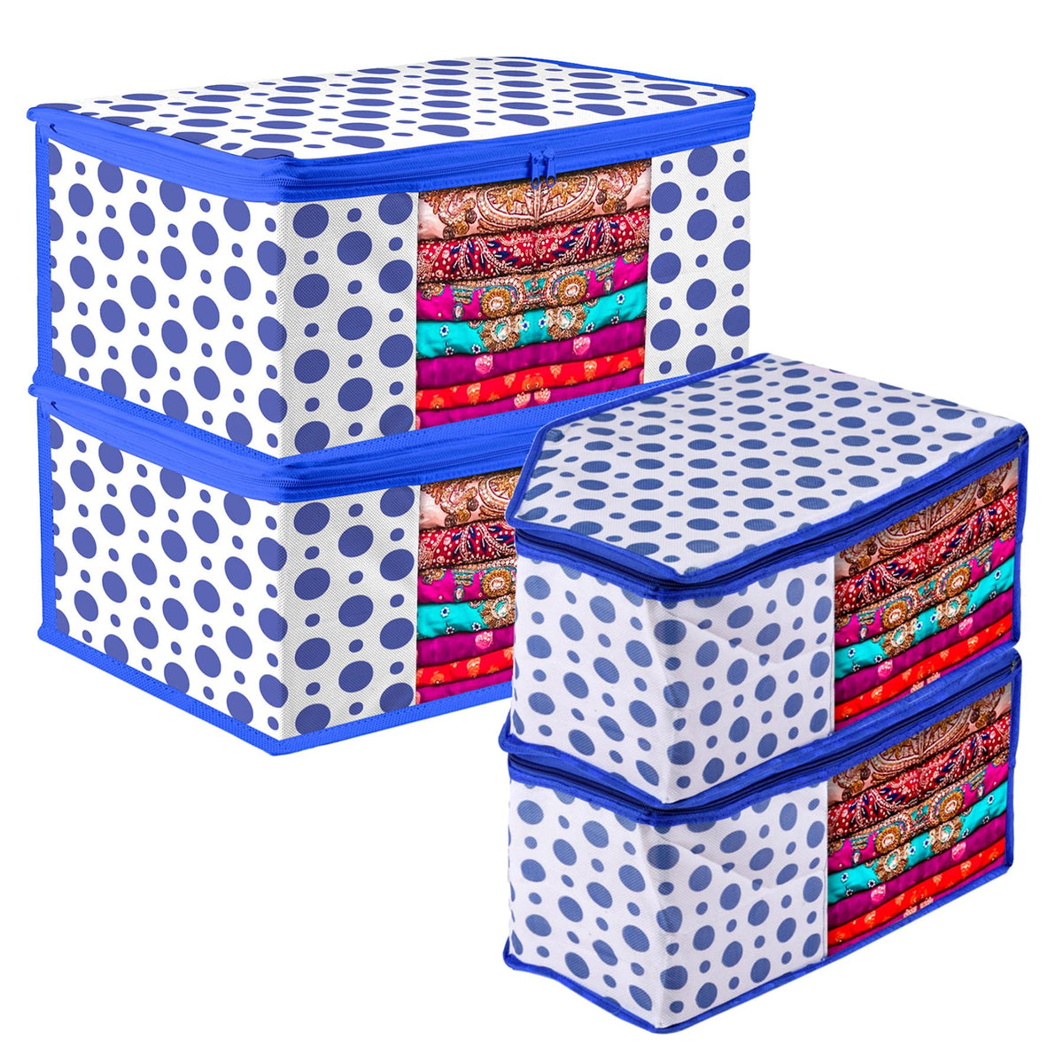 Heart Home Saree Cover & Blouse Cover Set | Saree & Blouse Organizer Combo Set | 2 Pieces Blouse & 2 Pieces Saree Cover Set | Zipper Closure | Dot-Design | Set of 4 | Blue