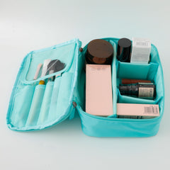 Kuber Industries Cosmetic Storage Case|Makeup Kit Box for Women|Pouch for Home & Travel|Two Compartment|Zipper Closure (Blue)