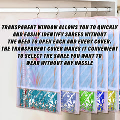 Heart Home Hanging Saree Cover | Brush Painting Pattern Saree Cover | Non-Woven Saree Covers for Home | Saree Cover with Small Transparent view | Pack of 6 | Orange