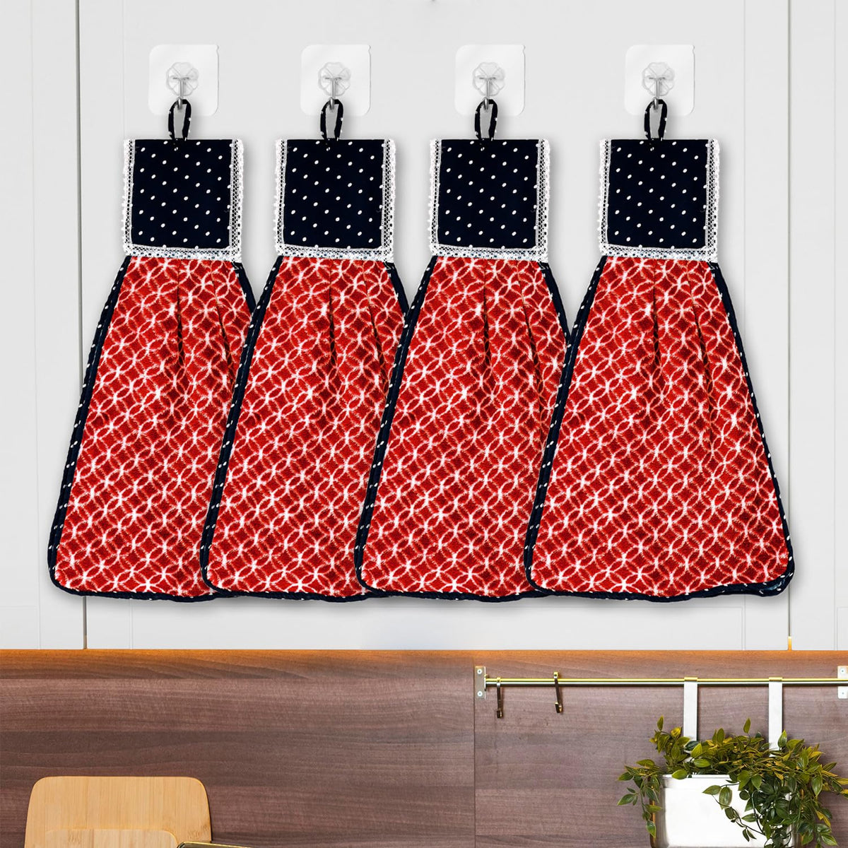 Kuber Industries Napkin | Washbasin Hanging Napkin | Kitchen Towel with Ties | Napkin for Kitchen | Circle Napkin for Bathroom | Hand Towel for Kitchen | Pack of 4 | Red