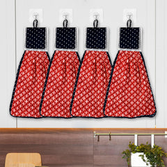 Kuber Industries Napkin | Washbasin Hanging Napkin | Kitchen Towel with Ties | Napkin for Kitchen | Circle Napkin for Bathroom | Hand Towel for Kitchen | Pack of 4 | Red