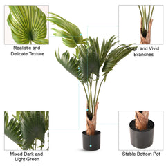 Urbane Home Scallop Artificial Tree | 6 Leaf Fan Plant | 120 CM Green Leaves Plant with Pot | Tropical Plant for Home Decor | Greenery Faux Leaves Plant | Plastic | FH-PK1206 | Green