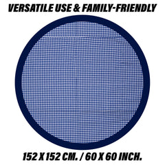 Heart Home Round Table Cover | Cotton Table Cloth for Round Tables | 4 Seater Round Table Cloth | Barik Check Kitchen Dining Tablecloth | Tabletop Cover | 60 Inch | Blue