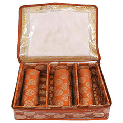 Heart Home Multipurpose Carry Design Laminated 3 Rod Bangle Box/Organizer/Case With Tranasparent Top (Orange)-47HH09