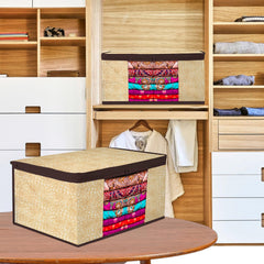 Heart Home Saree Cover | Zip Closure Saree Cover | Clothes Storage Bag | Wardrobe Organiser | Transparent Window Saree Cover | Flower-Design | 9 inch | Pack of 3 | Coffee