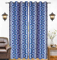 Kuber Industries Geometric Design 1 Piece Polyester Eyelet Door Curtain 7 Feet (Blue)-CTKTC30088
