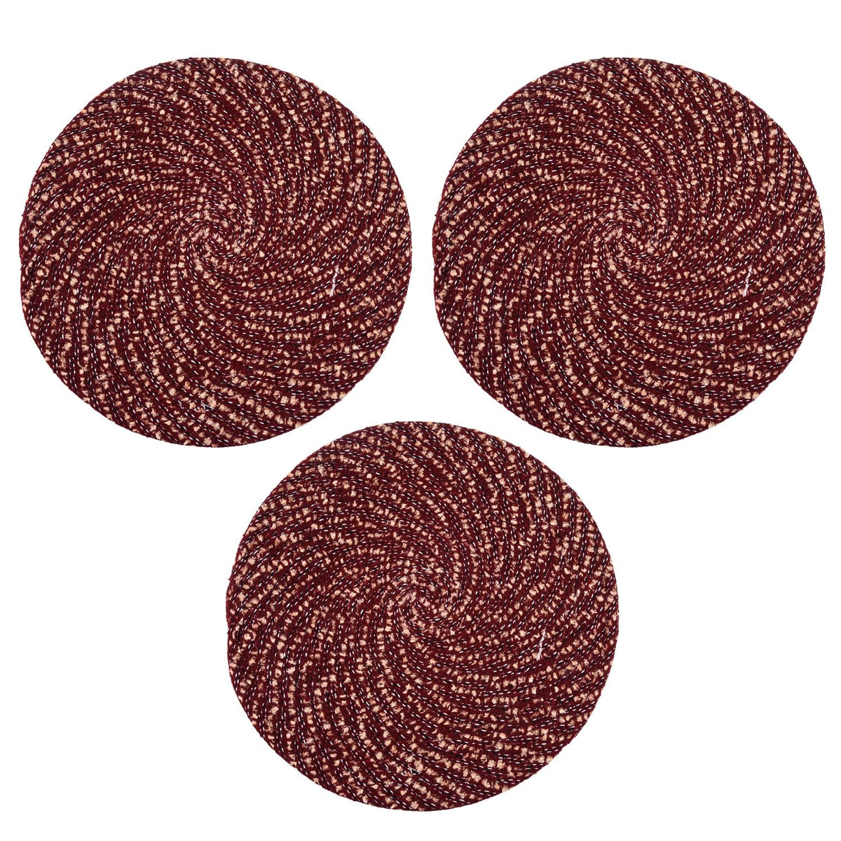 Heart Home Door Mat | Round Shape Feather Door Mat | Cotton Reversible Mat | Door Mat for Kitchen | Door Mat for Home | 16 Inch | Small | Pack of 3 | Maroon