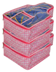 Kuber Industries Check Printed Transparent Blouse Cover Wardrobe Organiser Clothes Storage Bag With 1 Small Pocket (Set of 3,Pink)-HS_38_KUBMART21421