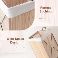 Homestic 51 Ltr Foldable Bamboo Laundry Basket For Clothes With Lid | Washing Clothes Storage Bag & Laundry Box - Light Brown