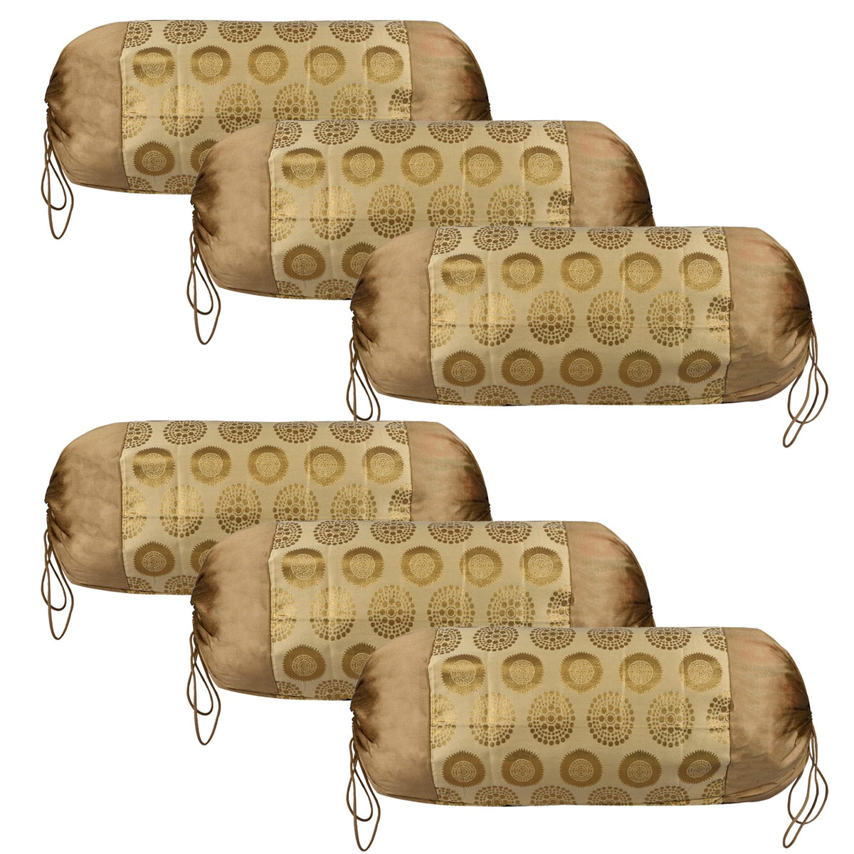 Kuber Industries Bolster Covers | Polyester Bolster Cover Set | Diwan Bolster Cover Set | Bolster Pillow Cover | Banarasi Gola Masand Cover | 16x32 Inch | Pack of 6 | Golden