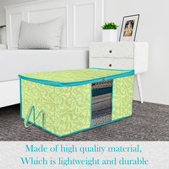 Heart Home Saree Cover & Underbed Stoarge Bag Set | 3 Pieces Saree & 3 Pieces Underbed Storage Bag Combo Set | Zipper Closure & Handle | Leaf-Design | Set of 6 | Green