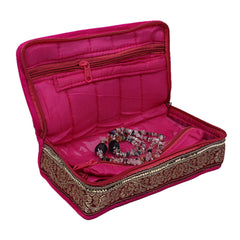 Kuber Industries Brocade Silk Jewellery Pouch Cum Makeup Organiser Kit (Pink)-KUBMART15789